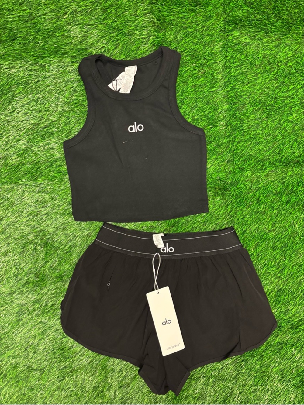 Alo Black Tank + Shorts Set